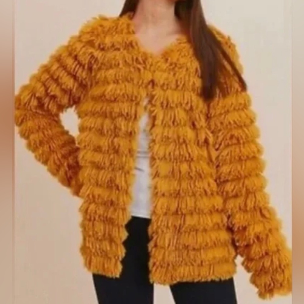 Andree by unit women mustard lightweight faux fur lined jacket